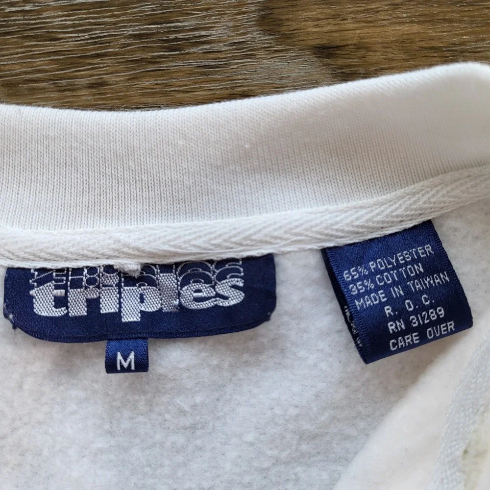 Vintage Triples White Henley Sweatshirt Mens Medium Ribbed Mixed Media Pocket